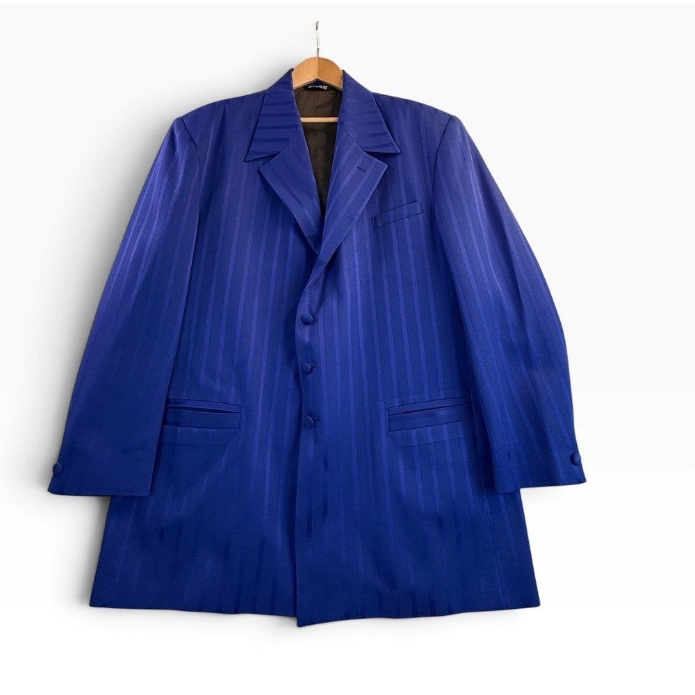Falcone Blazer 50 Long Royal Blue Striped 4 Button Zoot Suit Jacket USA STAIN